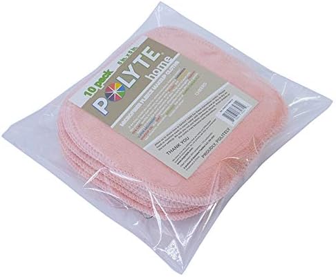 Polyte Hypoallergenic Microfiber Fleece Makeup Remover Cloth, 5 x 5 in, 10 Pack, Light Coral