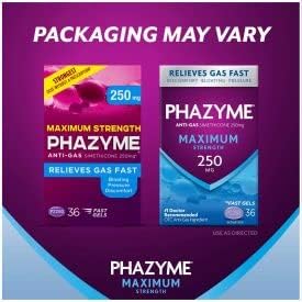 Phazyme Maximum Strength Gas and Bloating Relief - 250 mg Simethicone, 36 Fast GELS, Pack of 3