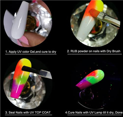 Major Dijit Neon Phosphor Pigment Powder Set, Fluorescent Nail Glitter Eye Powder for Manicure Decoration