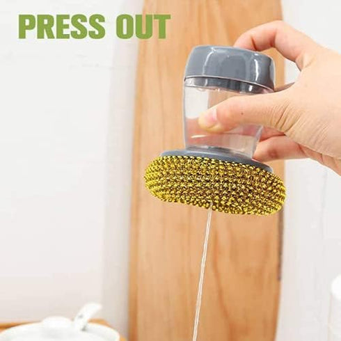Stainless Steel Pan Sponge, Dish Soap Dispenser, Metal Dish Scrubber for Kitchen Cleaning