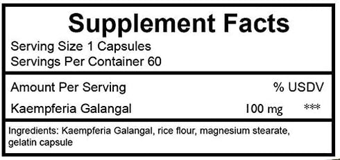 Violet Herbs 100mg 60 Count Kaempferol Bottle,Capsule,Kaempferia Galangal, Rice Flour, Magnesium Sterate, Gelatin