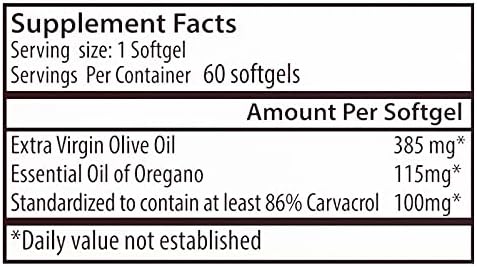 Zane Hellas Oregano Oil Softgels, Extra Strength, 20% Greek Essential Oil of Oregano, 60 Softgels