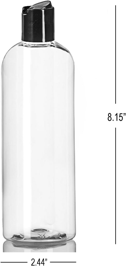 ljdeals 16 oz Clear Plastic Bottles with Black Disc Top Caps, Squeezable Refillable Containers, Pack of 2, BPA Free