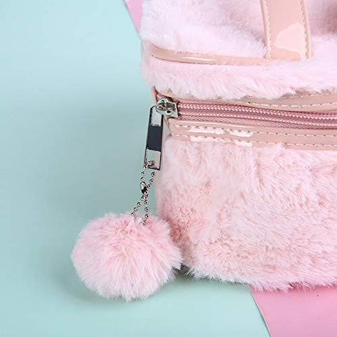 Women Girls Kids Fluffy Faux Fur Unicorn Makeup Bag, Small Cosmetic Organizer Plush Travel Storage Case