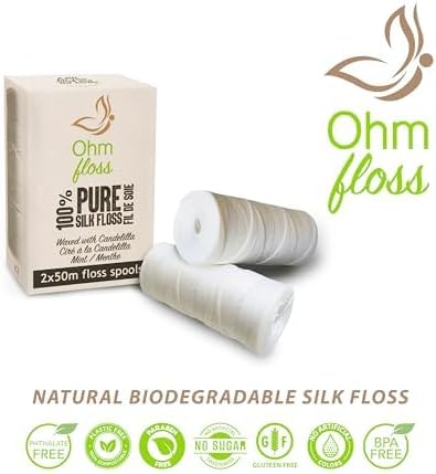 Ohm Earth’s Ohm Floss Refill, Natural Biodegradable Silk Dental Floss for Bamboo/Steel Holder, 110 yds/100m (2-Pack)