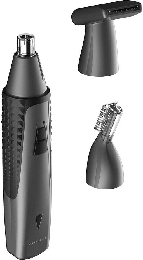 Perry Ellis Rechargeable Ear and Nose Hair Trimmer for Men, 3 Detachable Heads for Beard, Eyebrow, Nose, Ear Grooming