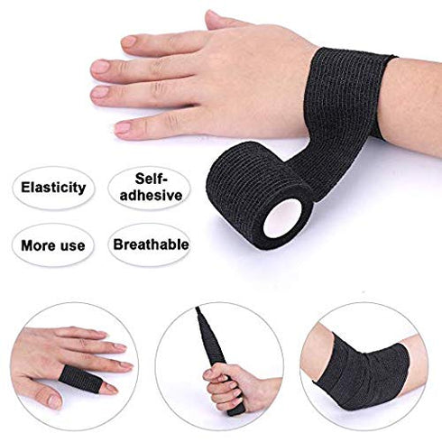 Yuelong Tattoo Grip Tape, 8Pcs Black Cohesive Wrap Tape, Self-Adherent for Tattoo Machine Accessories