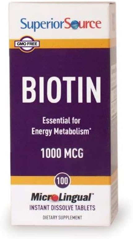 Superior Source Biotin 1000 mcg, Quick Dissolve MicroLingual Tablets, 100 Count, Supports Hair, Skin, Nail Growth