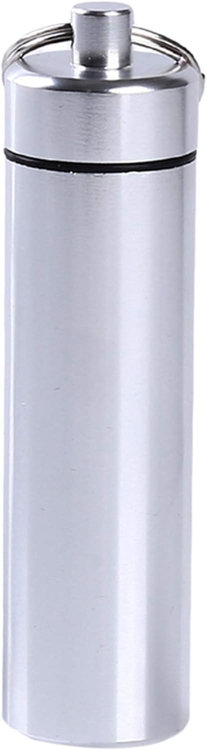 Silver Portable Pill Box Keychain, Waterproof Mini Organizer Case for Purse, Outdoor Travel Medicine Container