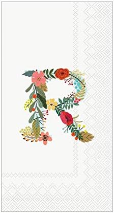 Monogrammed Hand Towels for Bathroom, Personalized Napkins, Floral Letter R - 32 pcs