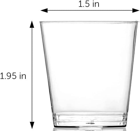 DecorRack 1 Oz Shot Glasses, 80 Pack Hard Clear Plastic Disposable Mini Cups for Party