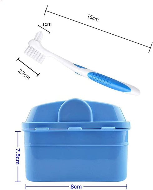 Y-Kelin Denture Retainer Cleaner Kit - Denture Cleaning Case with Denture Brush (Blue)