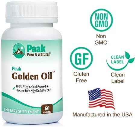 Peak Pure & Natural Black Seed Oil Supplement - Cold Pressed Organic Black Seed Oil for Digestive Health, 60 Capsules