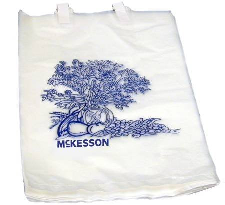 McKesson Bedside Bags, Polyethylene, Blue and White Floral Print, Open-Ended, Disposable, 100 Count
