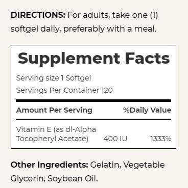 Nature's Bounty E 180mg Pure dI-Alpha Softgels, 120 Count