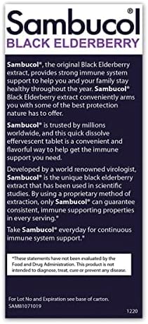 Sambucol Black Elderberry Effervescent Tablets with Zinc and Vitamin C, 15 Count for Adults