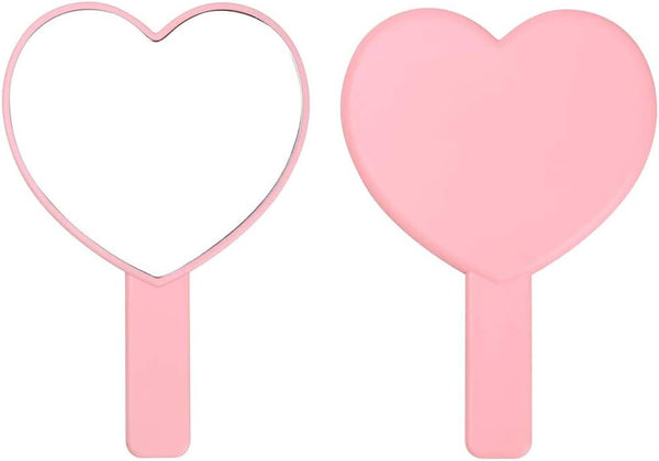 TBWHL Heart-Shaped Handheld Travel Mirror, Cute Cosmetic Hand Mirror with Handle for Men & Women (Pink, 1 Pack)