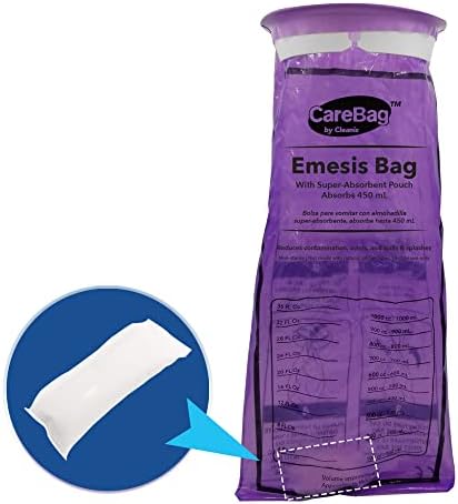 CareBag Emesis Bag - 20 Medical Grade Vomit Bags with Super Absorbent Pouch, Easy Disposal, Reduces Odors