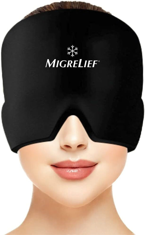 Migrelief Migraine Relief Cap - Black Ice Cap for Migraines and Headaches with 360 Degree Coverage - One Size