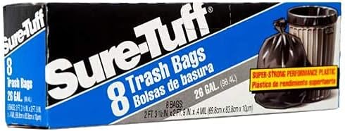 Sure-Tuff Trash Bags 26Gal (Blue), Count 1 (Pack of 8) - Garbage Bags