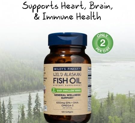 Wiley's Finest Wild Alaskan Fish Oil Easy Swallow Minis - Omega-3 Supplement for Adults and Kids, 120 Mini Softgels