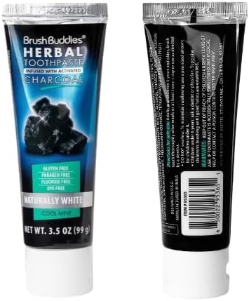 Brush Buddies Herbal Toothpaste with Activated Charcoal, 3.5 oz, Whitening, Fluoride Free, Pack of 2 + MB Sticker