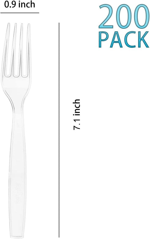 200 Count Clear Disposable Plastic Forks, Heavy Weight Disposable Forks Plastic Utensils for Parties, Picnics, Big Event, Daily Use by MOACOCK