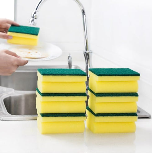 Multifunction Scrub Sponge, Green 10 pcs, Protects Nails and Fingers, Removes Tough Stains and Grease