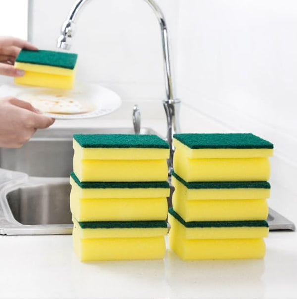 Multifunction Scrub Sponge, Green 10 pcs, Protects Nails and Fingers, Removes Tough Stains and Grease
