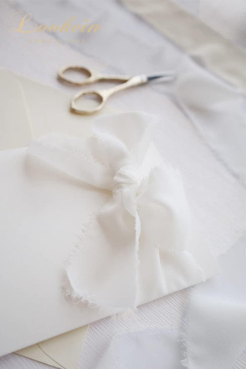 Lookein Handmade 1.5" Chiffon Silk-Like Ribbon Sample Swatch Chart - Frayed Edges for Wedding Invitations