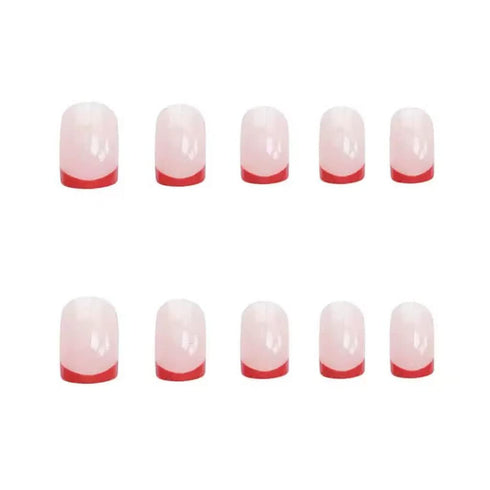 RikView Press on Nails Short French Tip Oval Nail Tips, Glossy Fake Nails with Design, Full Cover