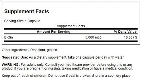 Swanson Biotin B7 Vitamin 5000 mcg 30 Capsules