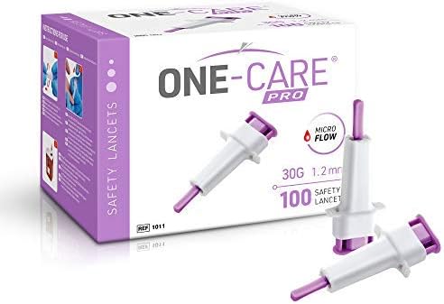 ONE-CARE PRO Safety Lancets, 30G x 1.2mm, 100/bx, Gentle & Comfortable Sampling, Top Push Button Activated