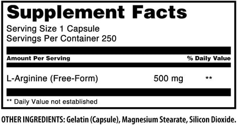 L-Arginine Supplement by Amazing Formulas | 500 Mg Per Serving | 250 Capsules | Non-GMO | Gluten Free | Made in USA