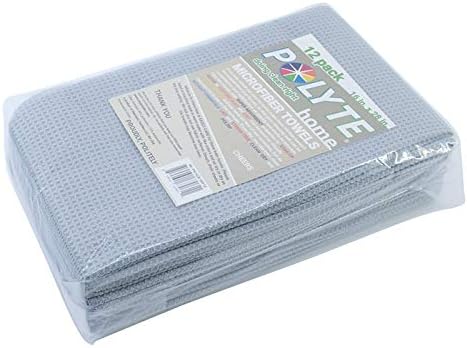 POLYTE Premium Microfiber Kitchen Dish Hand Towel Waffle Weave 12 Pack (16x28 in, Gray)