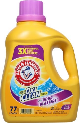 HAMMER Burst,77 Detergent,100.5 oz,(Pack 2) ARM & Plus OxiClean Odor Blasters Fresh Loads Liquid Laundry Fl