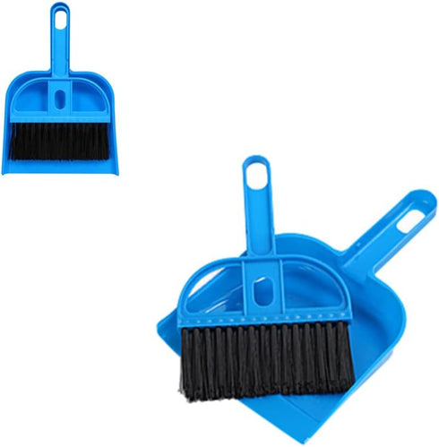 Mini Dustpan and Broom Set (Blue) Portable Plastic Brush for Desk, Home, Kitchen, and Small Animal Cleaning