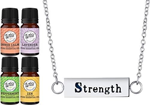 Wild Essentials Strength Essential Oil Diffuser Bar Necklace Gift Set Aromatherapy Pendant,
