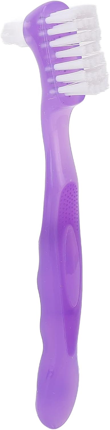False Teeth Cleaning Brush, Portable Dual Head Denture Cleaning Toothbrush, Multi Layered Bristles for Care (Purple)