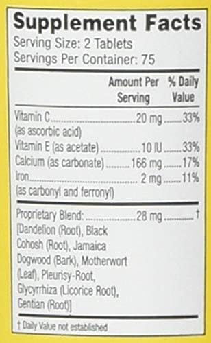 Lydia Pinkham 150 Count Herbal Supplement Tablets for Menstruation and Menopause Support