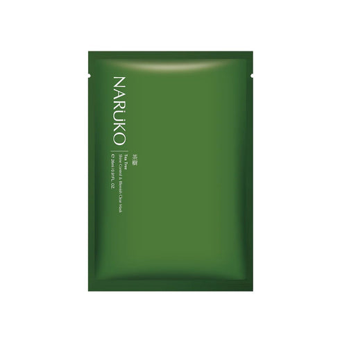 Naruko Tea Tree Shine Control and Blemish Clear Charcoal Sheet Mask with Salicylic Acid, Witch Hazel, Tea Tree Oil,