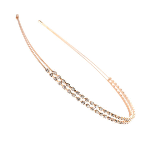 Ruihfas Rose Gold Tone Double Rows Crystal Rhinestones Headbands for Women, Wedding Party Hair Hoop