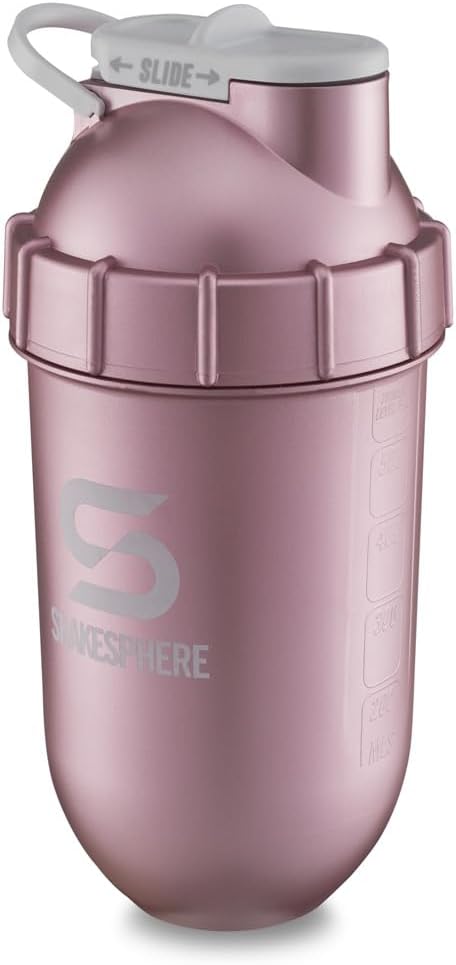 SHAKESPHERE Shaker Bottle - 24oz Leak Proof Protein Shaker for Pre Workout, Smoothie, BPA-Free, Easy Clean (Rose Gold)