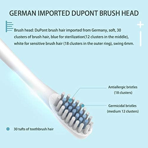 Sonic Electric Toothbrush Rechargeable for Adults & Children, 6 Modes, IPX7, 4 Replacement Brush Heads (White)
