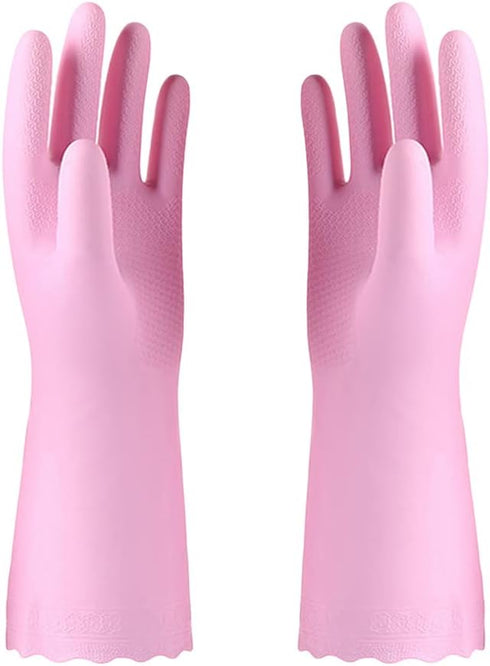 Alimat PluS Reusable Cleaning Gloves, Latex Free Dishwashing Gloves with Cotton Flock Liner, Pink