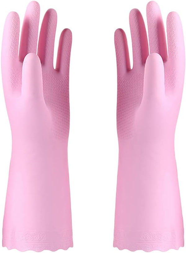 Alimat PluS Reusable Cleaning Gloves, Latex Free Dishwashing Gloves with Cotton Flock Liner, Pink