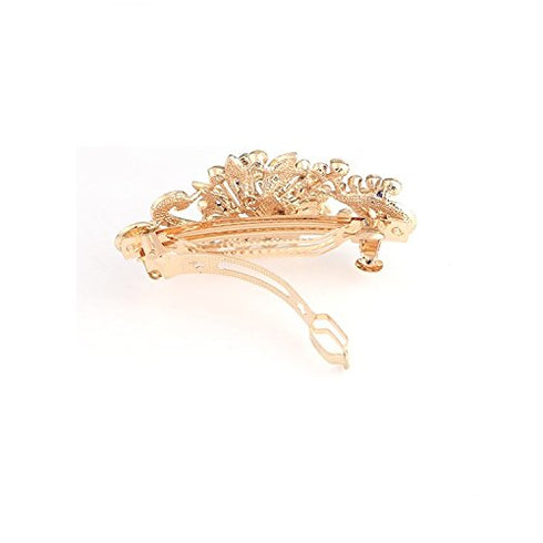 Women's Multilayered Peacock Shaped Rhinestone French Barrette Hair Clip - Red