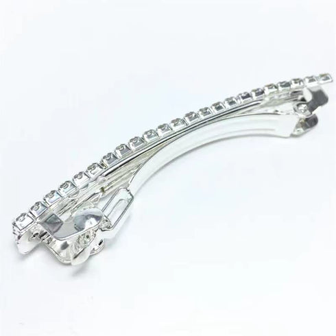 Small Sparkly Rhinestone Hair Clips, Silver Metal Rectangular Spring Barrettes for Women and Girls