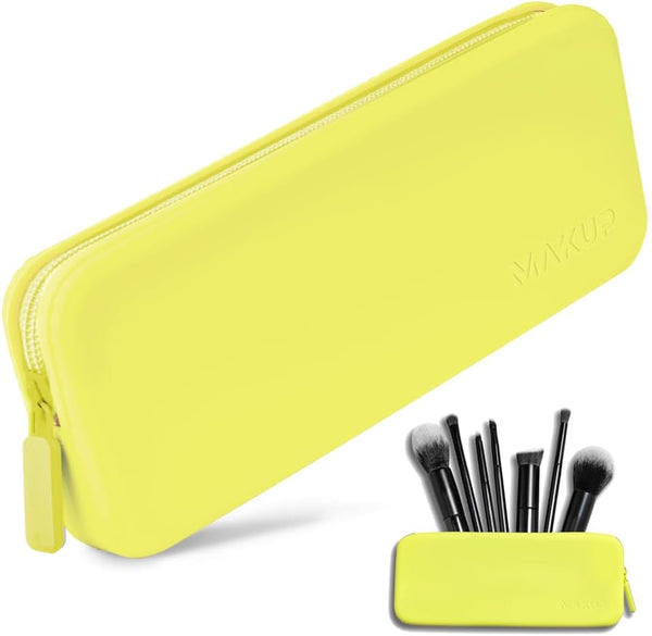 MAKUP Silicone Makeup Bag, Zipper Brush Holder for Organizing Cosmetics and Tools, Washable Pouch for Travel