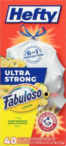 Hefty Ultra Strong Tall Kitchen Trash Bags, 13 Gallon, 40 Count Fabuloso Lemon Scent